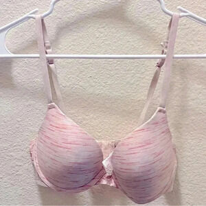SO Pink and white striped push up bra 34B LOVE details on band